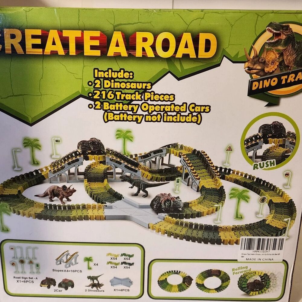 Toyk Create A Road Dinosaur Track Battery Operated Cars Flexible Train Track NEW